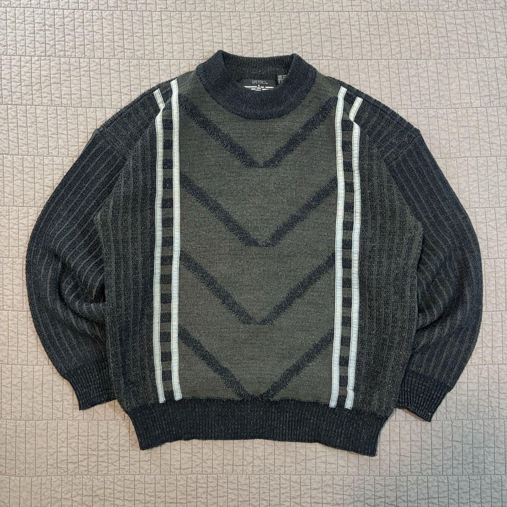 Vtg 90s Spettro Sweater Men Large Blue Gray Textured Knit Grandpa 3D Retro Y2K